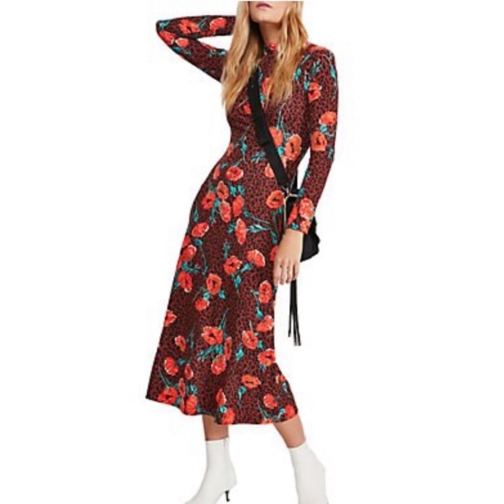 Free People | Retro Romance Leopard Midi Dress S - Picture 1 of 8